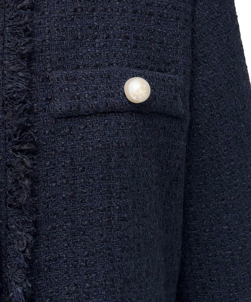 RUIRUE BOUTIQUE（ルイルエブティック）の「ノーカラー ツイード フリル ワイドパンツ スーツ ｜ セレモニースーツ・ママスーツ・パンツスーツ・セットアップ・オケージョンスーツ・フォーマルスーツ・ノーカラージャケット（スーツセット・レディース・ネイビー/アイボリー系1/ブラック・S/M/L/LL）」の22枚目の写真