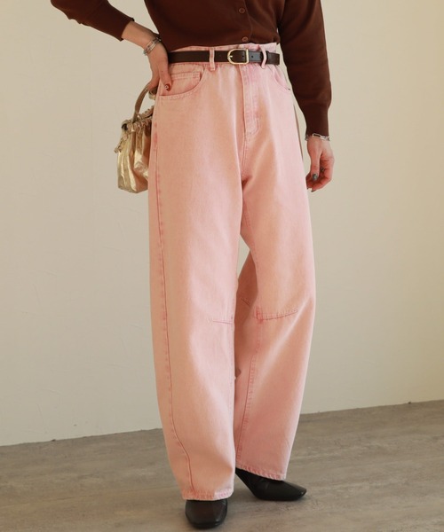 zena(ジェナ)の「バレルレッグカラーデニムパンツ(デニムパンツ・レディース・イエロー/ピンク・S/L/M)」の2枚目の写真