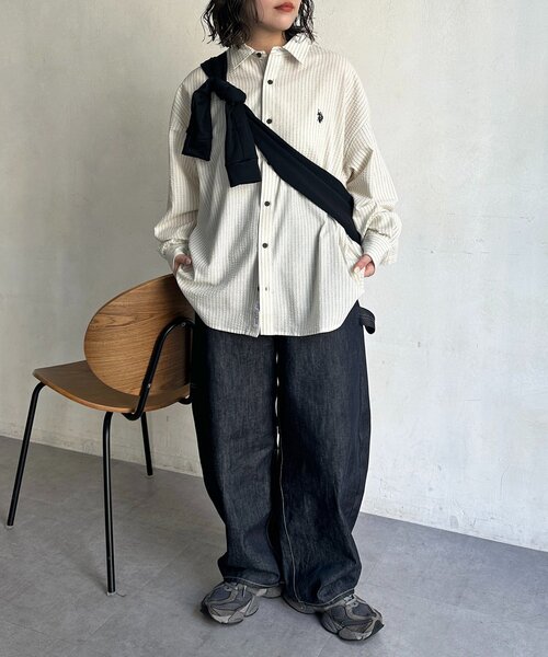 U.S. POLO ASSN.(ユーエスポロアッスン)の「【U.S. POLO ASSN.】シアサッカー長袖シャツ(シャツ/ブラウス・レディース・ブラウン/ブルー系その他/ブラック/アイボリー/ブルー・LARGE/MEDIUM)」の10枚目の写真