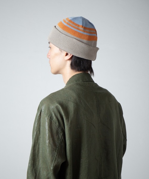 RACAL（ラカル）の「Reversible Border Short Knit Beanie / リバーシブルボーダーショートニットビーニー（ニットキャップ/ビーニー・メンズ・ベージュ/ネイビー/ブラック/オリーブ・FREE）」の2枚目の写真