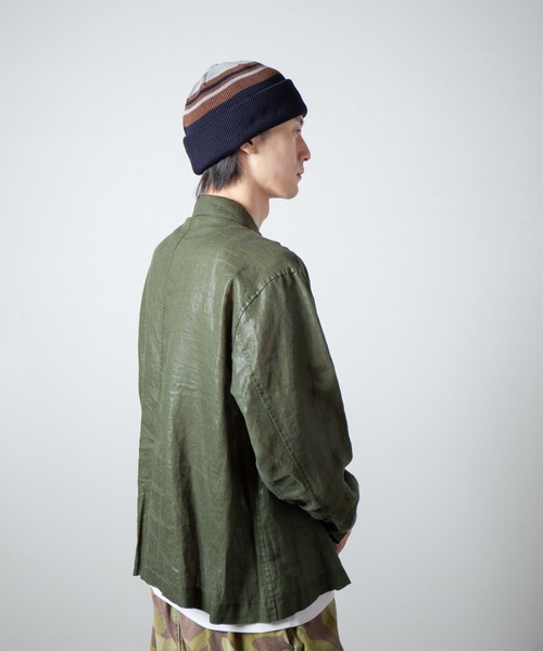 RACAL（ラカル）の「Reversible Border Short Knit Beanie / リバーシブルボーダーショートニットビーニー（ニットキャップ/ビーニー・メンズ・ベージュ/ネイビー/ブラック/オリーブ・FREE）」の4枚目の写真