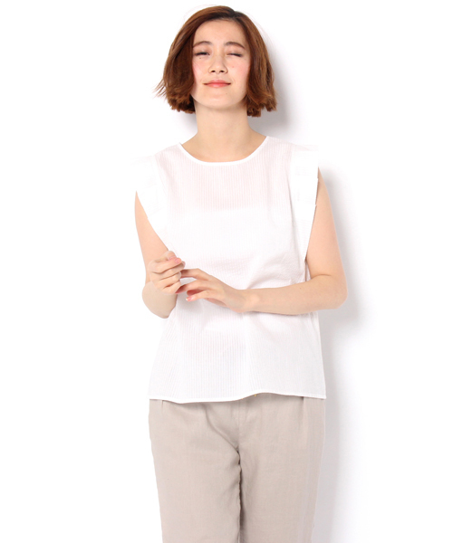 Discoat Parisien（ディスコートパリシアン）の「折り紙タックブラウス（シャツ/ブラウス・レディース・オフホワイト/オリーブ/ストライプ・MEDIUM/LARGE）」の2枚目の写真