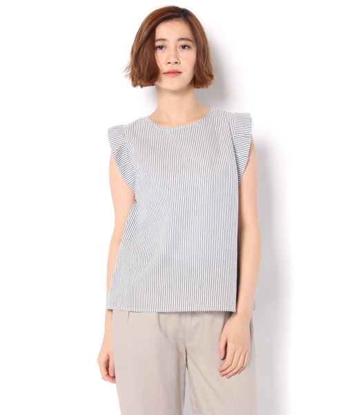 Discoat Parisien（ディスコートパリシアン）の「折り紙タックブラウス（シャツ/ブラウス・レディース・オフホワイト/オリーブ/ストライプ・MEDIUM/LARGE）」の4枚目の写真