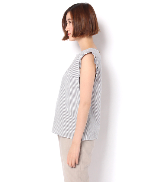 Discoat Parisien（ディスコートパリシアン）の「折り紙タックブラウス（シャツ/ブラウス・レディース・オフホワイト/オリーブ/ストライプ・MEDIUM/LARGE）」の5枚目の写真