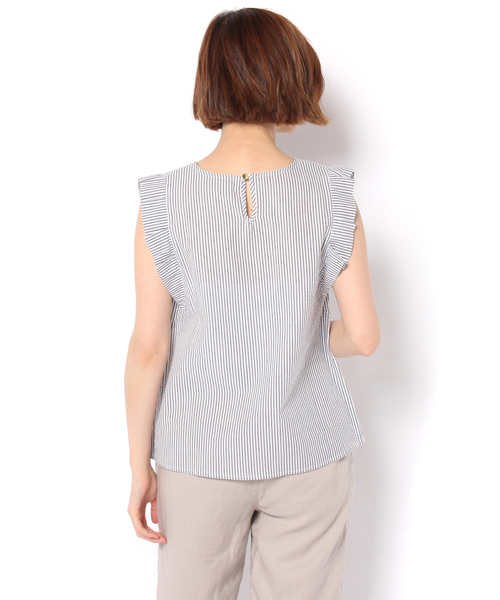 Discoat Parisien（ディスコートパリシアン）の「折り紙タックブラウス（シャツ/ブラウス・レディース・オフホワイト/オリーブ/ストライプ・MEDIUM/LARGE）」の6枚目の写真