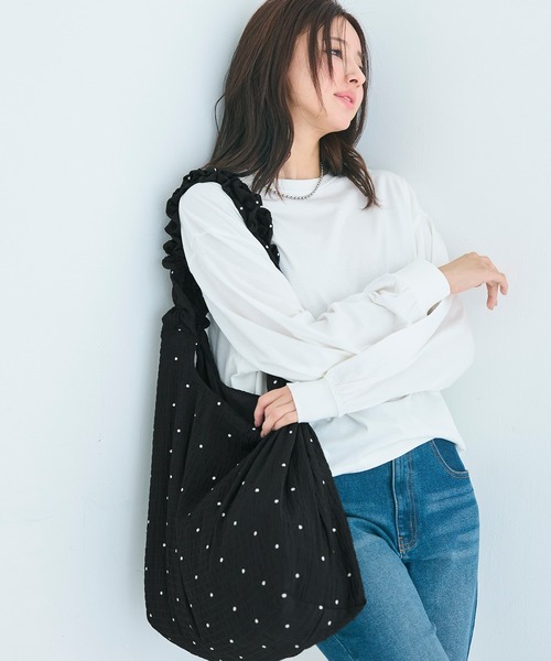 coca（coca）（コカ）の「＼再入荷／ フリルトートバッグ（トートバッグ・レディース・ブラック/ドット・ONE SIZE）」の11枚目の写真
