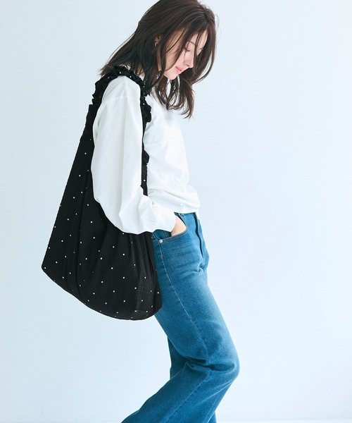 coca（coca）（コカ）の「＼再入荷／ フリルトートバッグ（トートバッグ・レディース・ブラック/ドット・ONE SIZE）」の13枚目の写真