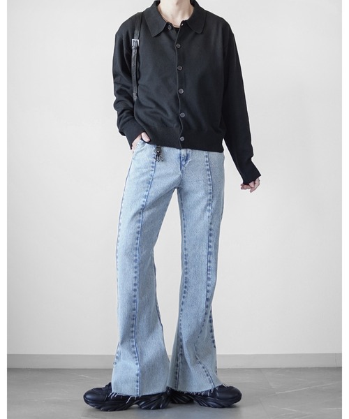 ELLUV(エルブ)の「【ELLUV/エルヴ】コットンタッチファブリック ショート丈ニットシャツ(シャツ/ブラウス・メンズ・グレー/ブルー/ブラック・S/M/L)」の6枚目の写真