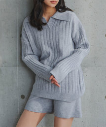 スキッパーニット×ショートパンツセット