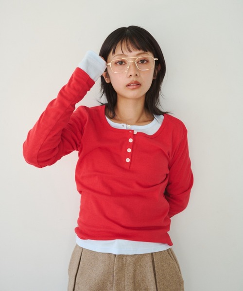 ひとえふたえパックヘンリーロンTEE、芽心（Tシャツ/カットソー