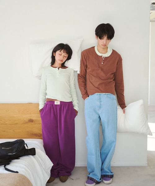 common gull products パックヘンリーロンTEE パープル　M ひとえふたえパックヘンリーロンTEE、芽心（Tシャツ/カットソー
