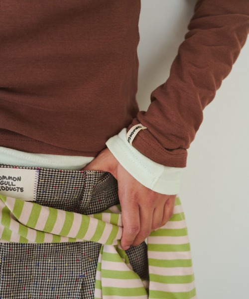 common gull products.（コモンガルプロダクツ）の「ひとえふたえパックヘンリーロンTEE、芽心（Tシャツ/カットソー・レディース・ネイビー/ブラウン系/パープル系/レッド系・SMALL/MEDIUM/LARGE）」の5枚目の写真