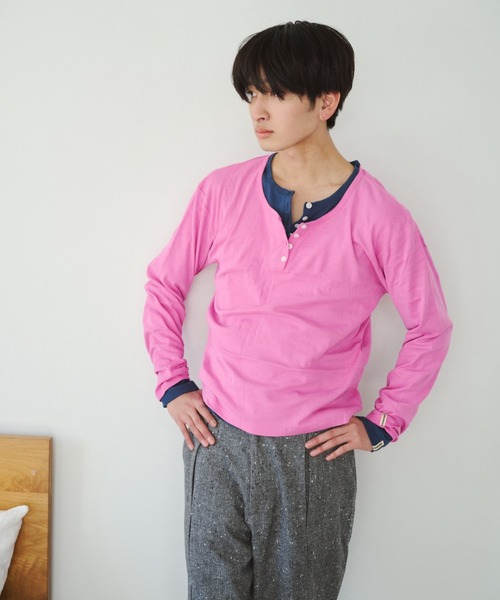 common gull products.（コモンガルプロダクツ）の「ひとえふたえパックヘンリーロンTEE、芽心（Tシャツ/カットソー・レディース・ネイビー/ブラウン系/パープル系/レッド系・SMALL/MEDIUM/LARGE）」の13枚目の写真