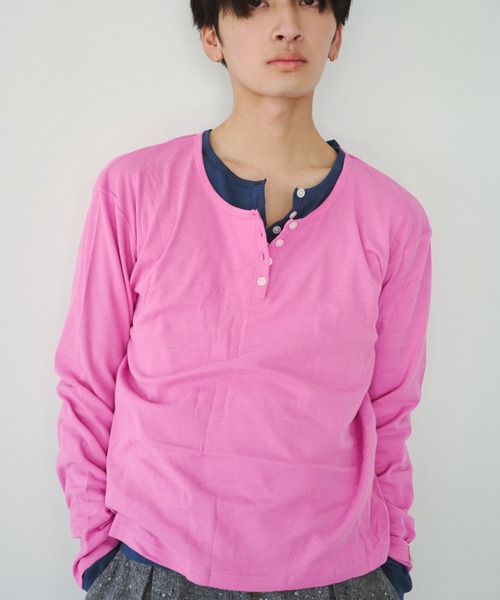 common gull products.（コモンガルプロダクツ）の「ひとえふたえパックヘンリーロンTEE、芽心（Tシャツ/カットソー・レディース・ネイビー/ブラウン系/パープル系/レッド系・SMALL/MEDIUM/LARGE）」の14枚目の写真