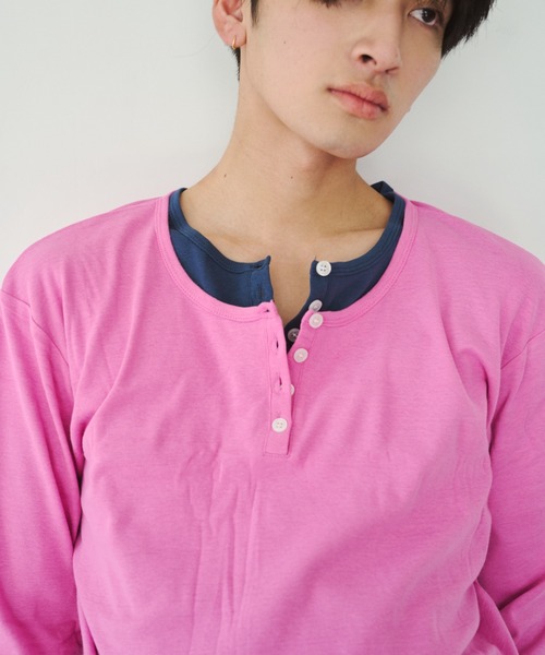 common gull products.（コモンガルプロダクツ）の「ひとえふたえパックヘンリーロンTEE、芽心（Tシャツ/カットソー・レディース・ネイビー/ブラウン系/パープル系/レッド系・SMALL/MEDIUM/LARGE）」の16枚目の写真