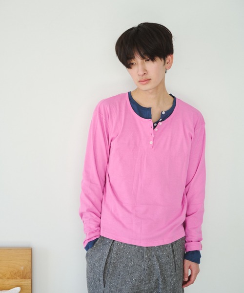 common gull products.（コモンガルプロダクツ）の「ひとえふたえパックヘンリーロンTEE、芽心（Tシャツ/カットソー・レディース・ネイビー/ブラウン系/パープル系/レッド系・SMALL/MEDIUM/LARGE）」の10枚目の写真