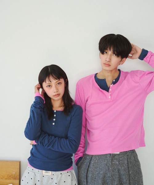 common gull products.（コモンガルプロダクツ）の「ひとえふたえパックヘンリーロンTEE、芽心（Tシャツ/カットソー・レディース・ネイビー/ブラウン系/パープル系/レッド系・SMALL/MEDIUM/LARGE）」の18枚目の写真