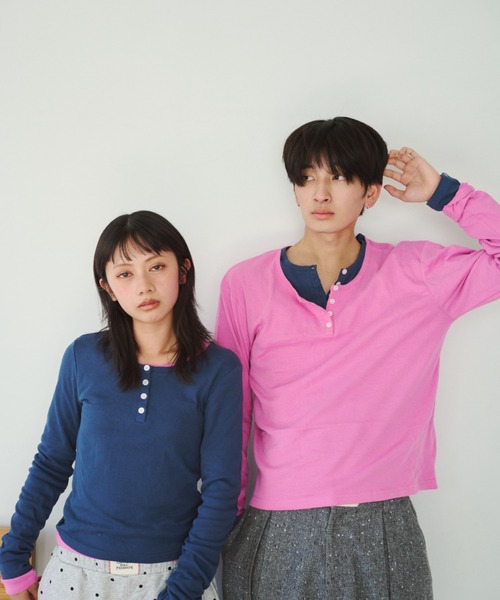 common gull products.（コモンガルプロダクツ）の「ひとえふたえパックヘンリーロンTEE、芽心（Tシャツ/カットソー・レディース・ネイビー/ブラウン系/パープル系/レッド系・SMALL/MEDIUM/LARGE）」の19枚目の写真