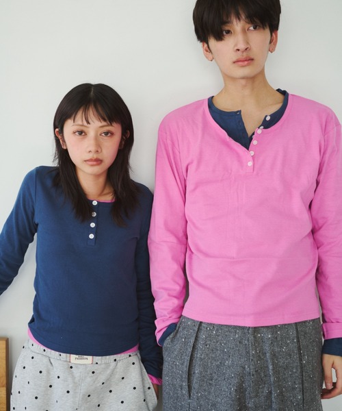 common gull products.（コモンガルプロダクツ）の「ひとえふたえパックヘンリーロンTEE、芽心（Tシャツ/カットソー・レディース・ネイビー/ブラウン系/パープル系/レッド系・SMALL/MEDIUM/LARGE）」の20枚目の写真