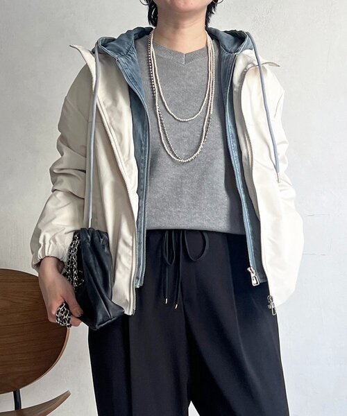 un dix cors(アンディコール)の「デニムパーカーレイヤード風ブルゾン(ブルゾン・レディース・アイボリー/ブラック・FREE)」の16枚目の写真