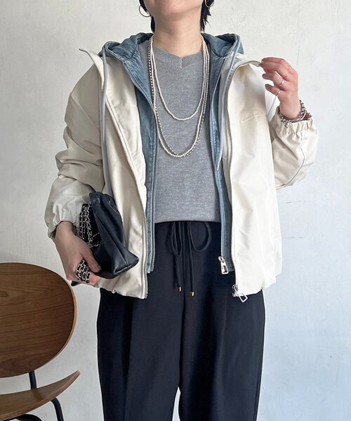 un dix cors(アンディコール)の「デニムパーカーレイヤード風ブルゾン(ブルゾン・レディース・アイボリー/ブラック・FREE)」の17枚目の写真