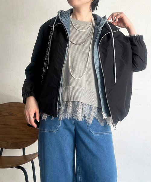 un dix cors(アンディコール)の「デニムパーカーレイヤード風ブルゾン(ブルゾン・レディース・アイボリー/ブラック・FREE)」の18枚目の写真