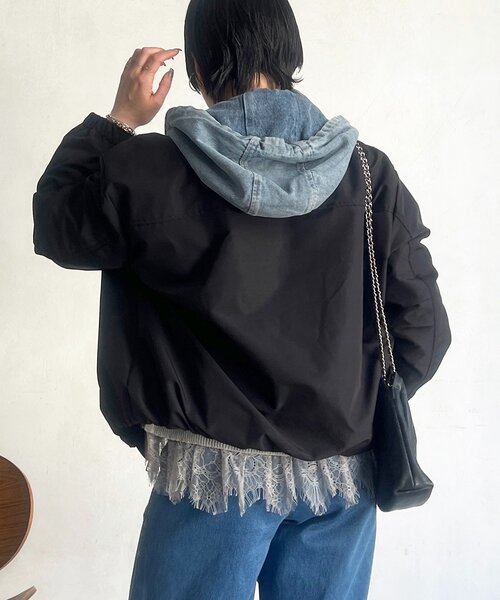 un dix cors(アンディコール)の「デニムパーカーレイヤード風ブルゾン(ブルゾン・レディース・アイボリー/ブラック・FREE)」の19枚目の写真