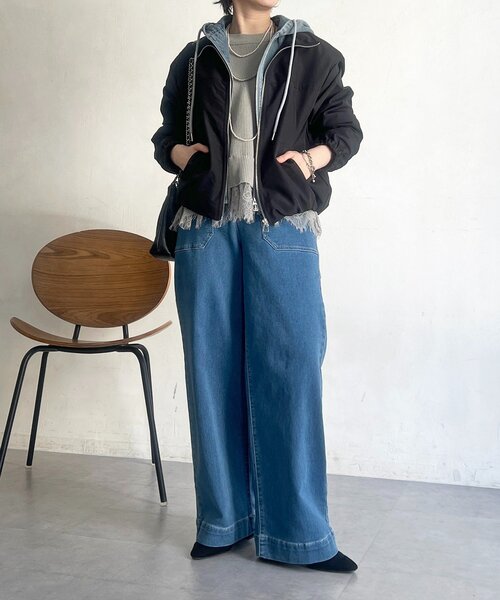 un dix cors(アンディコール)の「デニムパーカーレイヤード風ブルゾン(ブルゾン・レディース・アイボリー/ブラック・FREE)」の20枚目の写真