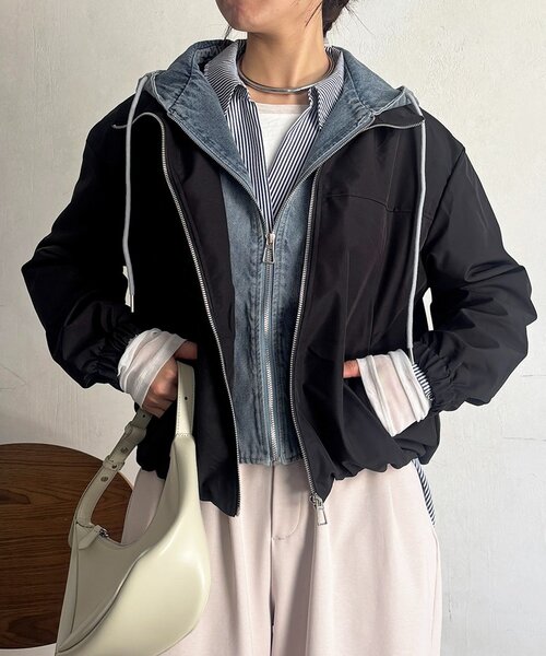 un dix cors(アンディコール)の「デニムパーカーレイヤード風ブルゾン(ブルゾン・レディース・アイボリー/ブラック・FREE)」の9枚目の写真