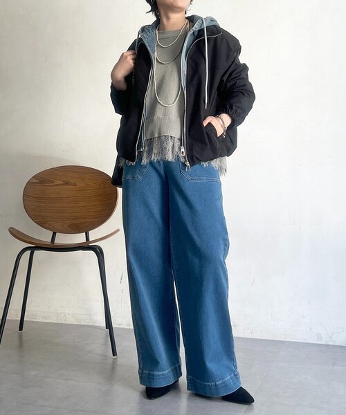 un dix cors(アンディコール)の「デニムパーカーレイヤード風ブルゾン(ブルゾン・レディース・アイボリー/ブラック・FREE)」の13枚目の写真