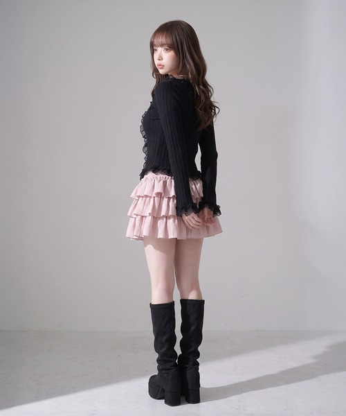 Diable baiser(ディアブルベーゼ)の「レースフリルフレア袖リブ長袖薄手ニットトップス(ニット/セーター・レディース・ブラック/グレー/ボルドー・FREE)」の9枚目の写真