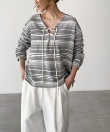 SIGNATURE（シグネチャ）の「SIGNATURE　ボーダーレースUPプルオーバー（Tシャツ/カットソー）」