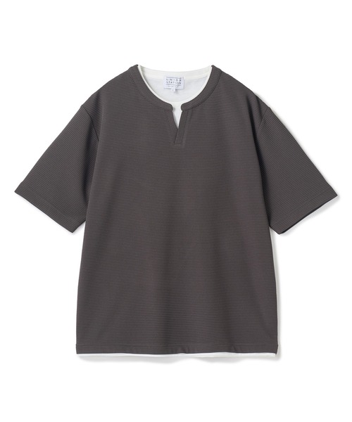 UNION STATION（ユニオンステーション）の「ミニワッフルキーネックレイヤードTシャツ（Tシャツ/カットソー・メンズ・チャコールグレー/ネイビー/ブルー/グレー/カーキ・L/M/LL）」の2枚目の写真