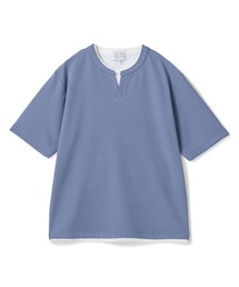 ミニワッフルキーネックレイヤードTシャツ