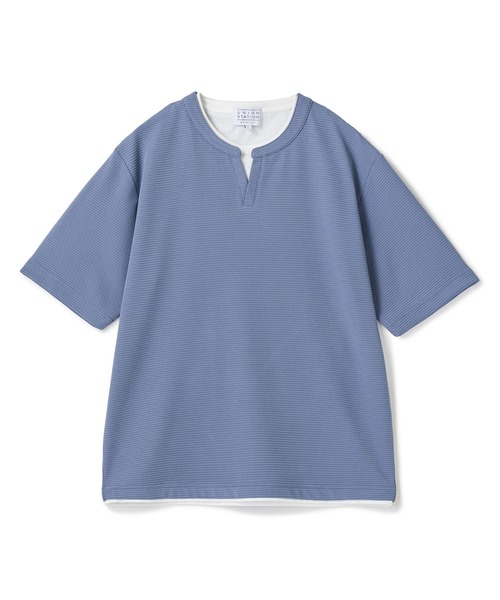 UNION STATION（ユニオンステーション）の「ミニワッフルキーネックレイヤードTシャツ（Tシャツ/カットソー・メンズ・チャコールグレー/ネイビー/ブルー/グレー/カーキ・L/M/LL）」の5枚目の写真