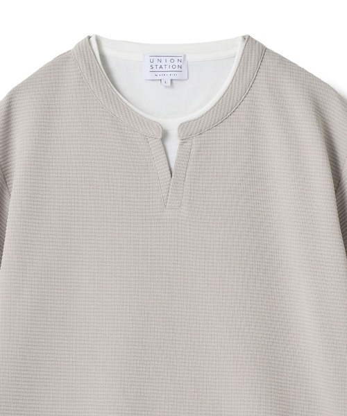 UNION STATION（ユニオンステーション）の「ミニワッフルキーネックレイヤードTシャツ（Tシャツ/カットソー・メンズ・チャコールグレー/ネイビー/ブルー/グレー/カーキ・L/M/LL）」の9枚目の写真