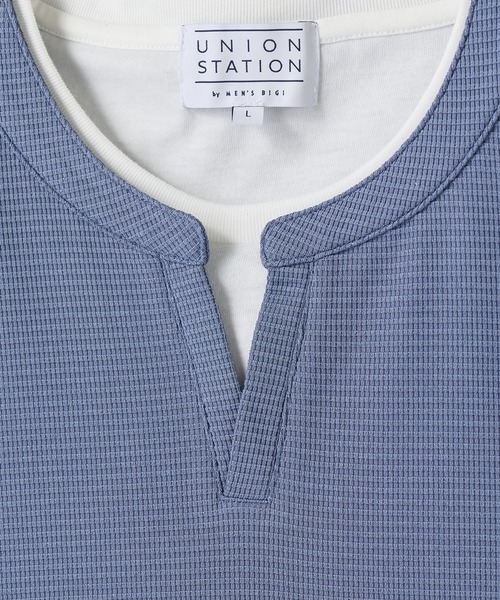 UNION STATION（ユニオンステーション）の「ミニワッフルキーネックレイヤードTシャツ（Tシャツ/カットソー・メンズ・チャコールグレー/ネイビー/ブルー/グレー/カーキ・L/M/LL）」の6枚目の写真
