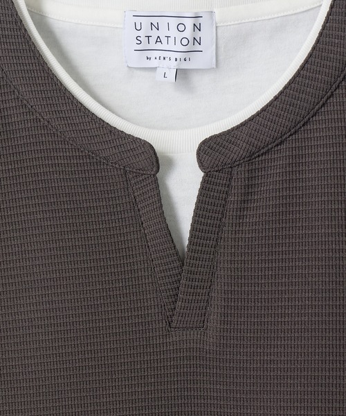 UNION STATION（ユニオンステーション）の「ミニワッフルキーネックレイヤードTシャツ（Tシャツ/カットソー・メンズ・チャコールグレー/ネイビー/ブルー/グレー/カーキ・L/M/LL）」の7枚目の写真