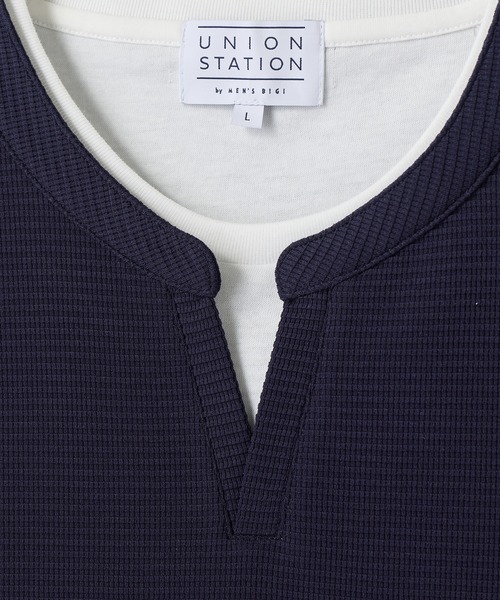 UNION STATION（ユニオンステーション）の「ミニワッフルキーネックレイヤードTシャツ（Tシャツ/カットソー・メンズ・チャコールグレー/ネイビー/ブルー/グレー/カーキ・L/M/LL）」の8枚目の写真