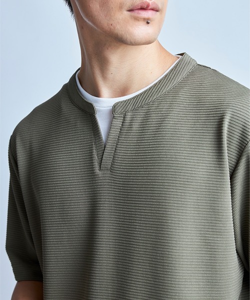 UNION STATION（ユニオンステーション）の「ミニワッフルキーネックレイヤードTシャツ（Tシャツ/カットソー・メンズ・チャコールグレー/ネイビー/ブルー/グレー/カーキ・L/M/LL）」の22枚目の写真