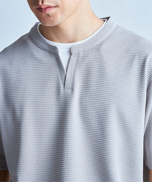 UNION STATION（ユニオンステーション）の「ミニワッフルキーネックレイヤードTシャツ（Tシャツ/カットソー・メンズ・チャコールグレー/ネイビー/ブルー/グレー/カーキ・L/M/LL）」の17枚目の写真