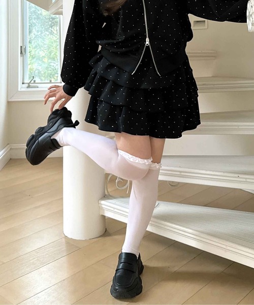 AS KNOW AS plus（アズノゥアズプラス）の「〇アソート柄ティアードフリルミニスカート(花柄・ドット・ビジュー）セットアップ対応（スカート・レディース・ブラック系/アイボリー系/グレー系・FREE）」の20枚目の写真