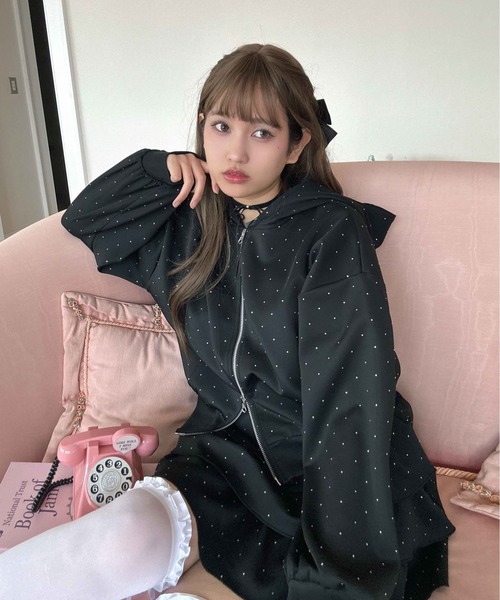 AS KNOW AS plus（アズノゥアズプラス）の「〇アソート柄ティアードフリルミニスカート(花柄・ドット・ビジュー）セットアップ対応（スカート・レディース・ブラック系/アイボリー系/グレー系・FREE）」の12枚目の写真