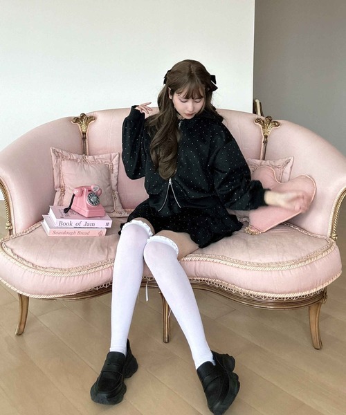 AS KNOW AS plus（アズノゥアズプラス）の「〇アソート柄ティアードフリルミニスカート(花柄・ドット・ビジュー）セットアップ対応（スカート・レディース・ブラック系/アイボリー系/グレー系・FREE）」の13枚目の写真