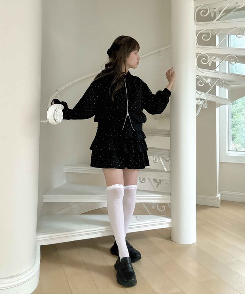 AS KNOW AS plus（アズノゥアズプラス）の「〇アソート柄ティアードフリルミニスカート(花柄・ドット・ビジュー）セットアップ対応（スカート・レディース・ブラック系/アイボリー系/グレー系・FREE）」の21枚目の写真