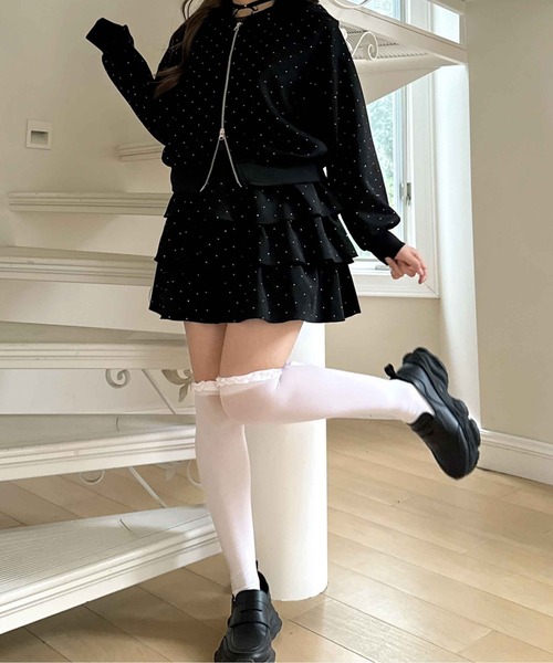 AS KNOW AS plus（アズノゥアズプラス）の「〇アソート柄ティアードフリルミニスカート(花柄・ドット・ビジュー）セットアップ対応（スカート・レディース・ブラック系/アイボリー系/グレー系・FREE）」の22枚目の写真