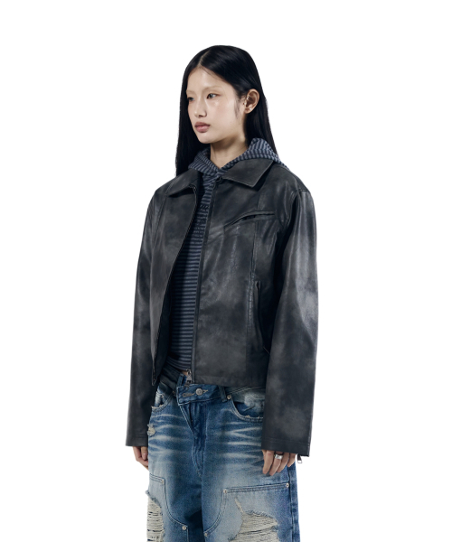 AAKAM(アーカム)の「Salt Washed Leather Jacket (Black)(ライダースジャケット・レディース・その他・1/2)」の3枚目の写真