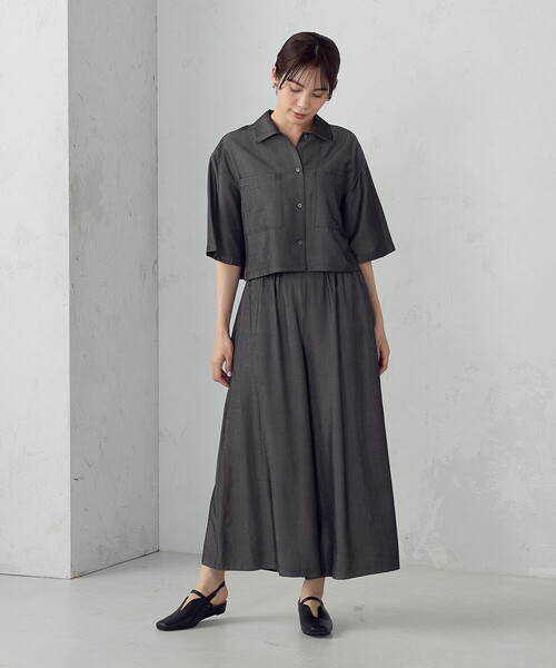 COMME CA ISM(コムサイズム)の「シャンブレースカ-チョ/セットアップ対応(その他パンツ・レディース・ブラック/ネイビー・FREE)」の4枚目の写真