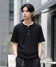 JEMORGAN(ジェーイーモーガン)の「JEMORGAN/ジェーイーモーガン 無地 ワッフル フライス ヘンリーネック 半袖Tシャツ/1P パックT/レディース メンズ(Tシャツ/カットソー)」