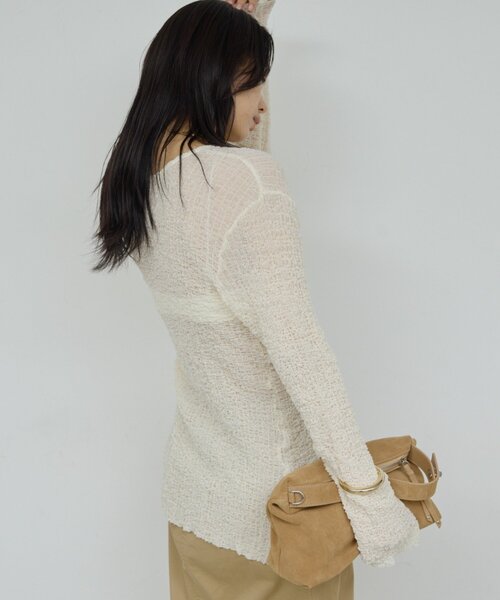 GALLARDAGALANTE(ガリャルダガランテ)の「シュリンククルーカーデ(Tシャツ/カットソー・レディース・ブラック/アイボリー・FREE)」の6枚目の写真